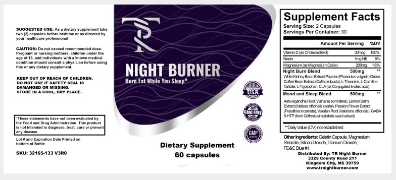 TR Night Burner supplement facts
